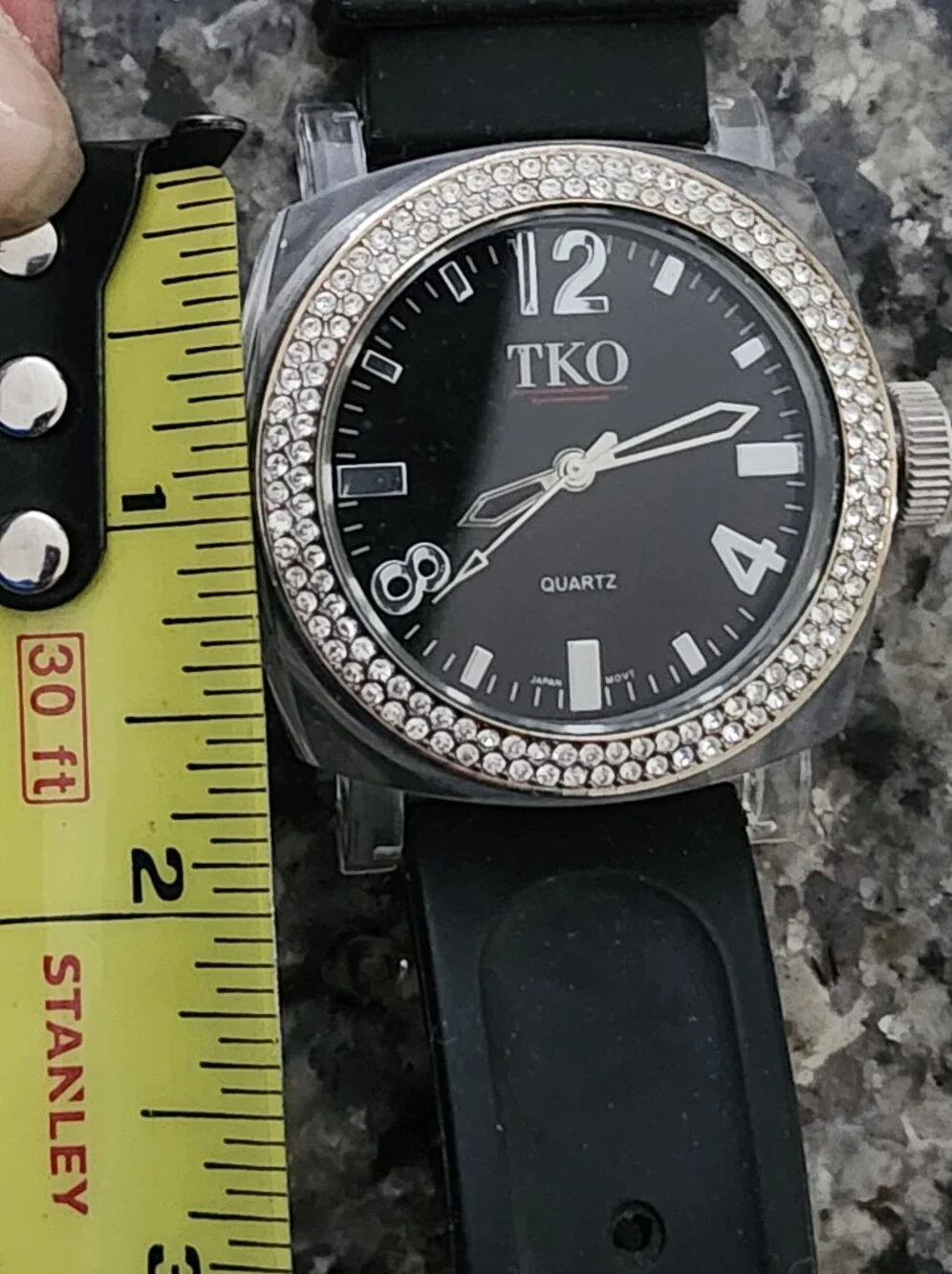 TKO Orlogi Black Dial Silver Crystal Bezel Silicone Strap Watch - New Battery!